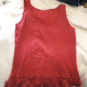 Anthropologie tank with beautiful crochet ruffle detail around bottom of tank!